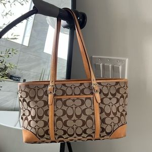 Vintage COACH CC logo canvas tan and brown tote.
